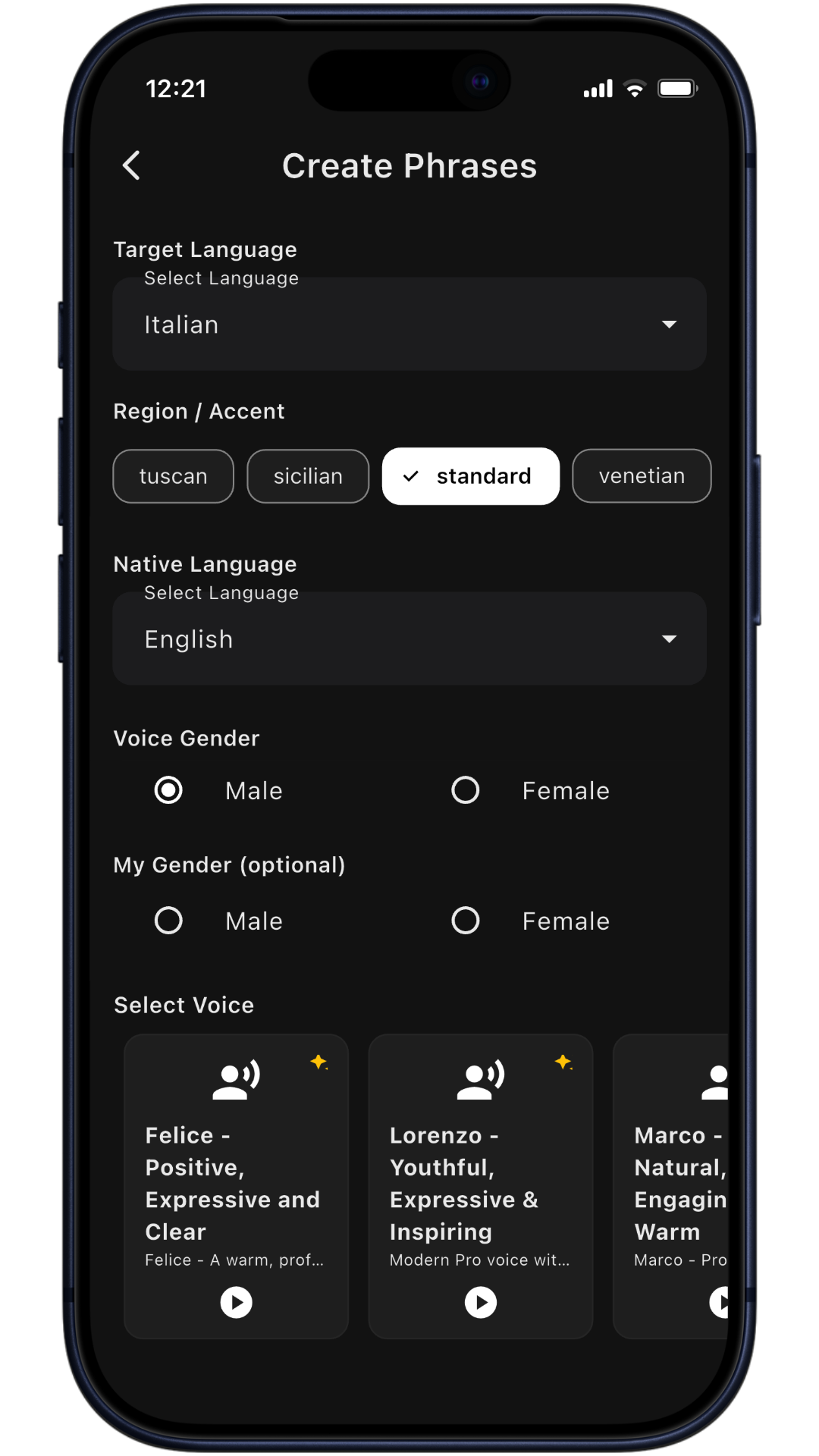 Select language and voice